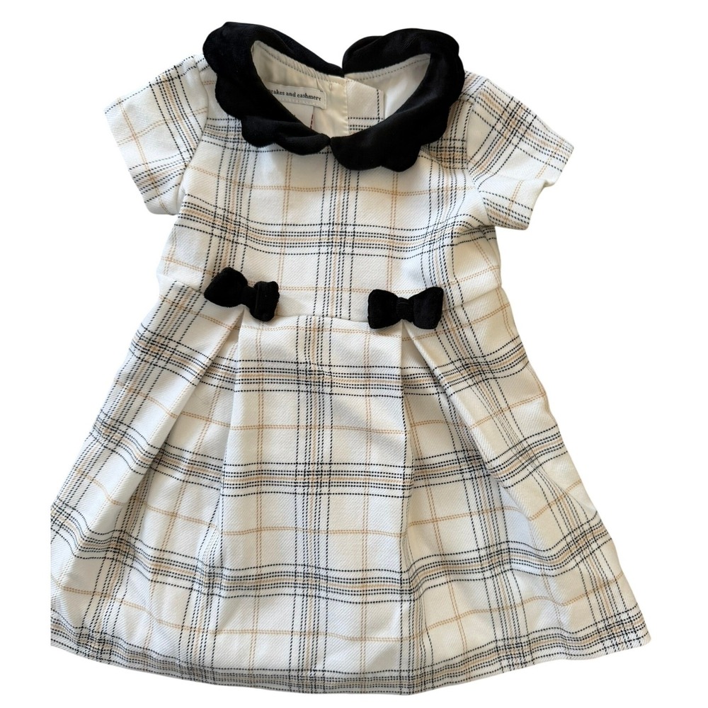 Cupcakes & Cashmere White Glold Plaid Print Peppy Dress with Bows 18M
